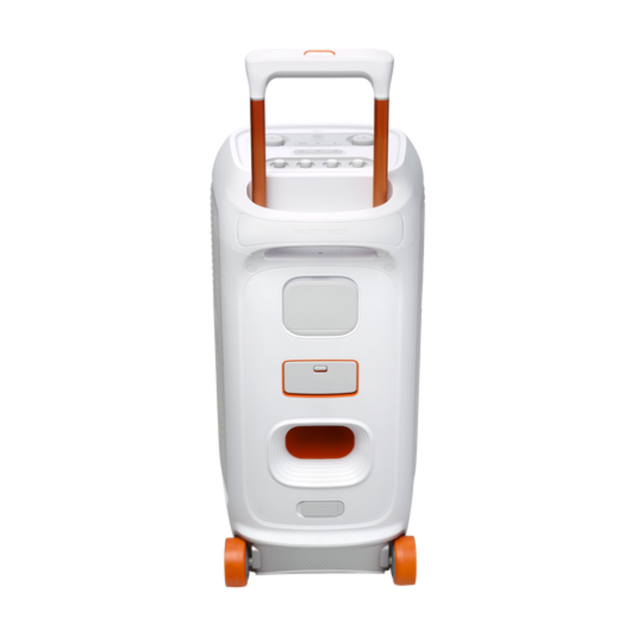 JBL Partybox 320, Portable Bluetooth 240W Party Speaker, AI Sound Boost, Futuristic Light Show, Multispeaker Connection by Auracast, Telescopic Handle & Wheels, Dual Guitar & Mic Inputs - White