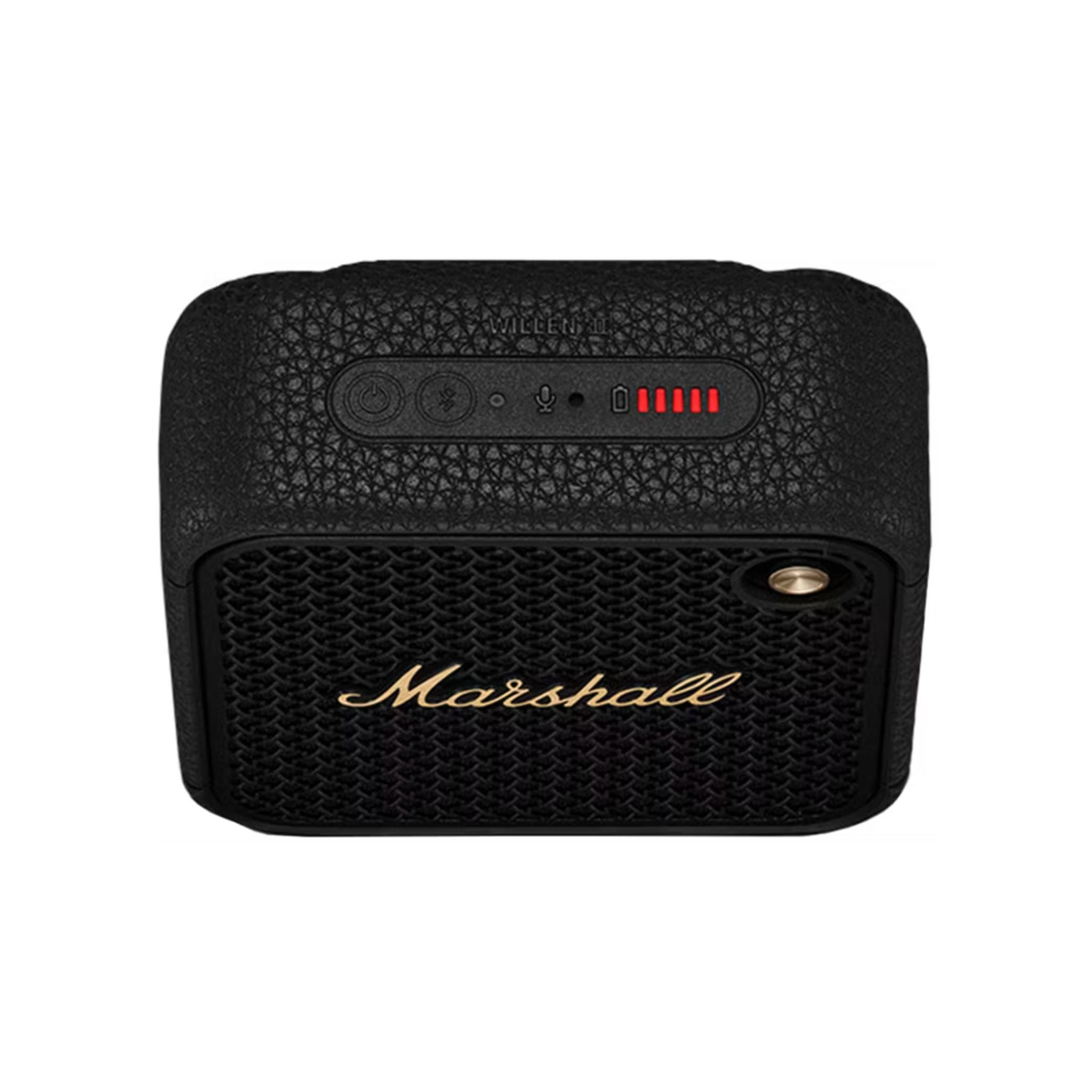 Marshall Willen II Compact Portable Wireless Speaker with Bluetooth Version 5.3, Water Resistant, Fast Charging, 17 Hours Play Time, 2.5 Hours Charging Time, Type-C Charging Port, Built-in Microphone, Lightweight Design - Black / Brass