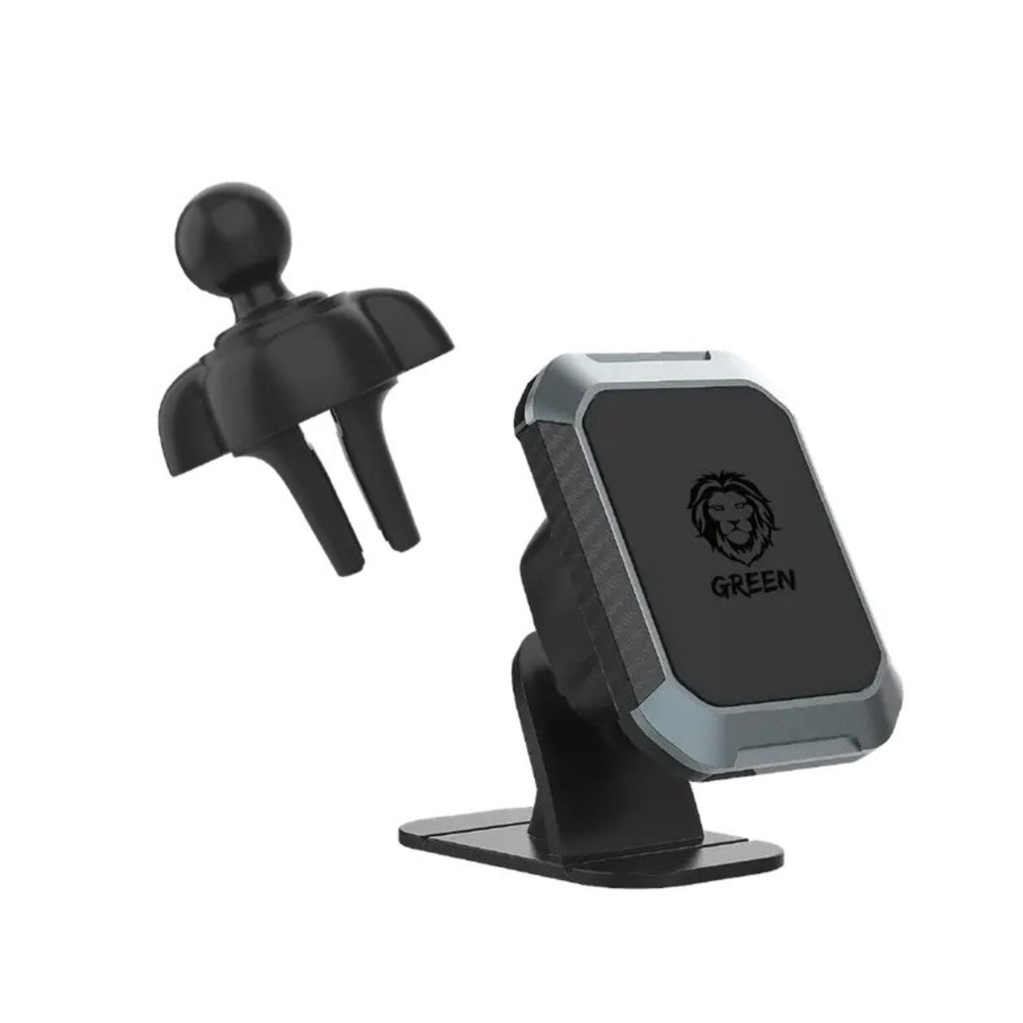 Green Lion 2-in-1 Magnetic Car Phone Holder for 3.4"-7" Devices, Air Vent Extension, 360° Rotation, One-Hand Operation, 4 Strong Magnets, Secure and Stable, Flexible Design - Black