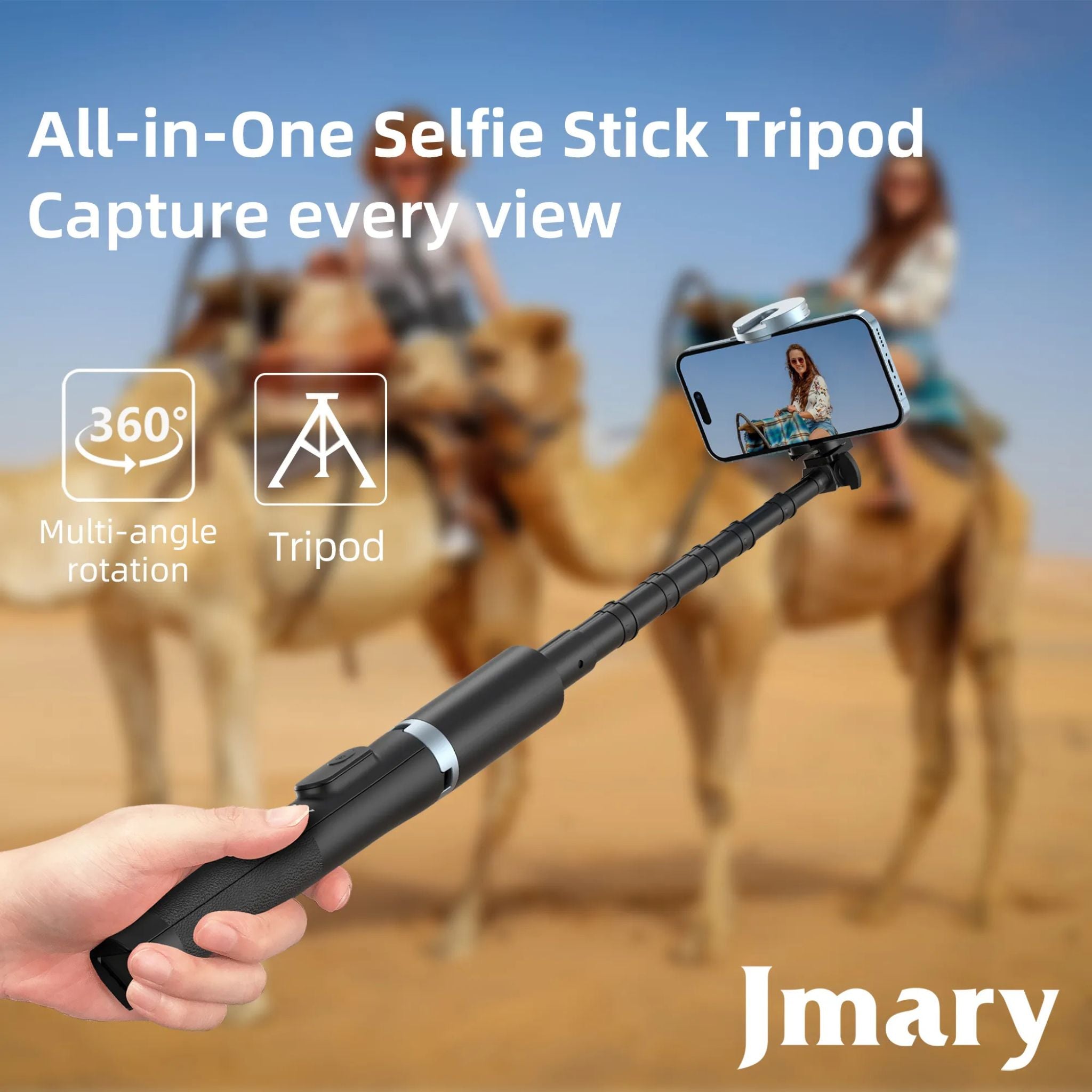 Jmary KT-259, 1.6Meter All-in-One Selfie Stick Tripod_Black