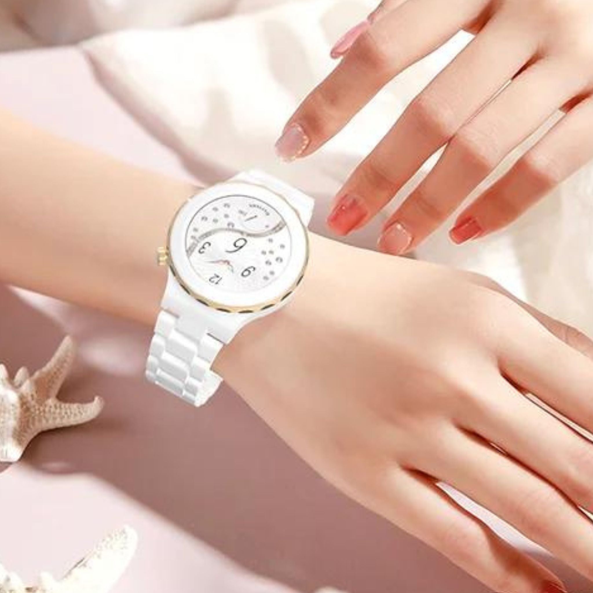 Haino Teko RW15 With 3 Replacement Bands (Ceramic,Leather,Silicon) and Wireless Charger_Gold