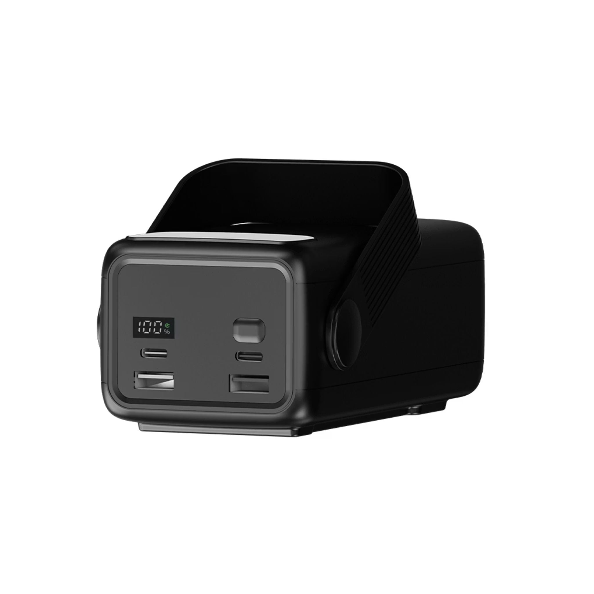 Porodo Lara 30000mAh Power Bank with Flashlight, Portable Handle, PD 20W, Fast Charging, ×2 USB-A & USB-C & Micro Ports, 4 Integrated Cables, Universal Compatibility - Black