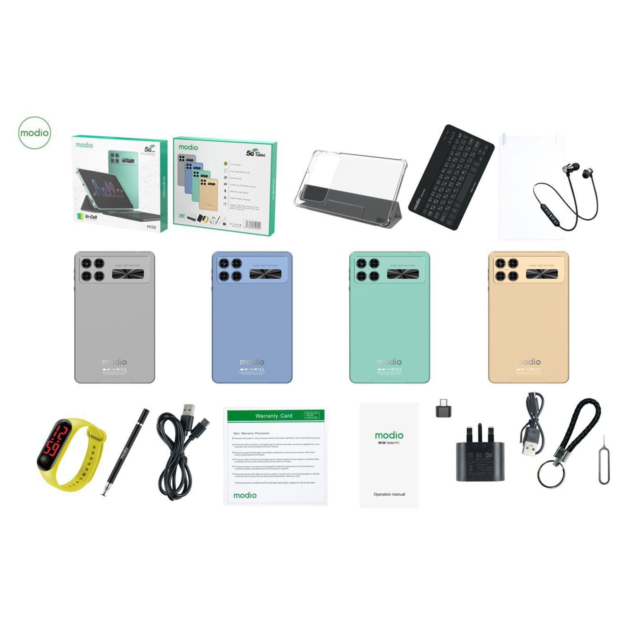 Modio M130 5G WiFi 8" HD IPS Android Tablet PC (In-Cell Touchscreen), 4000mAh Battery, 8GB RAM + 512GB Storage, Free Gifts – Grey