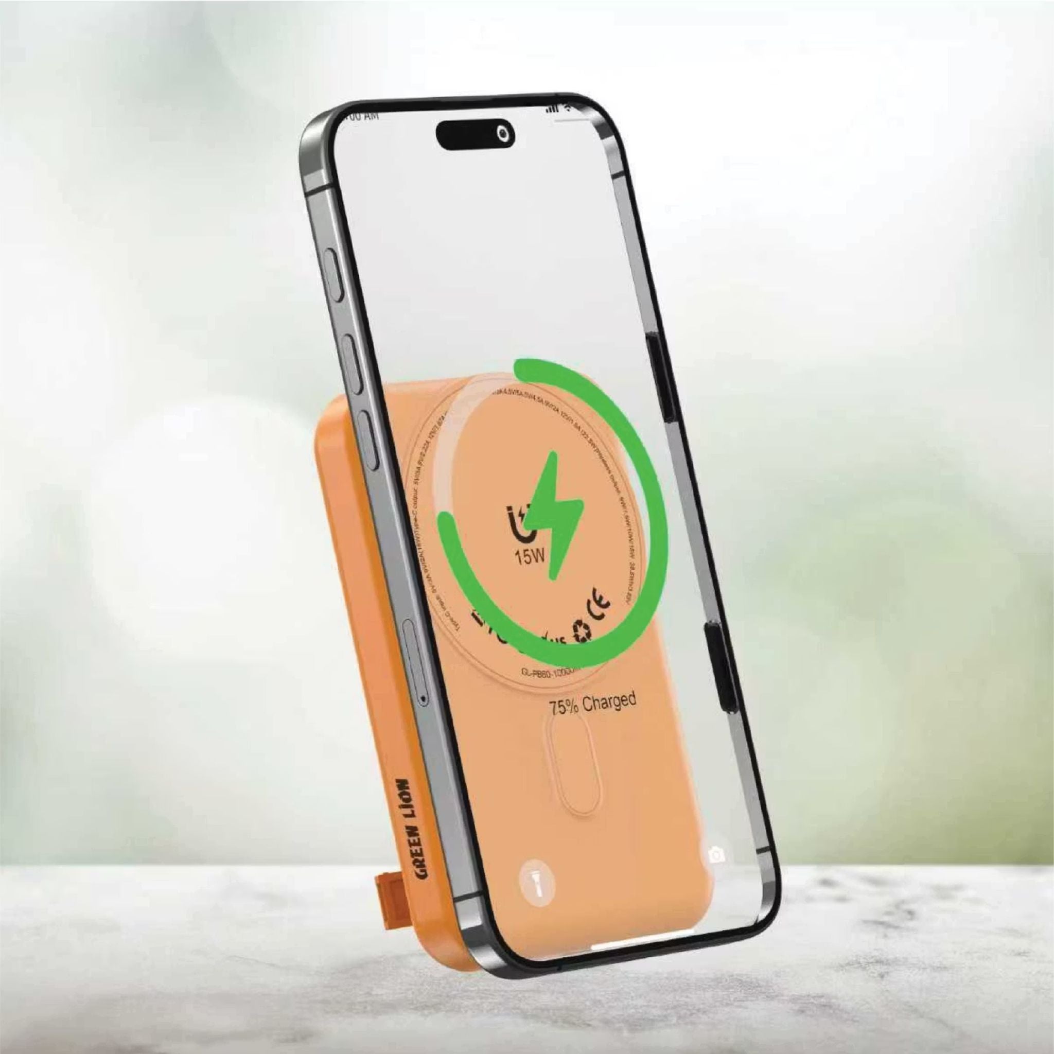 Green Lion Lagos 10000mAh Power Bank with PD 20W, MagSafe Compatible, Strong Adsorption, Built in Stand, Compact & Portable - Orange