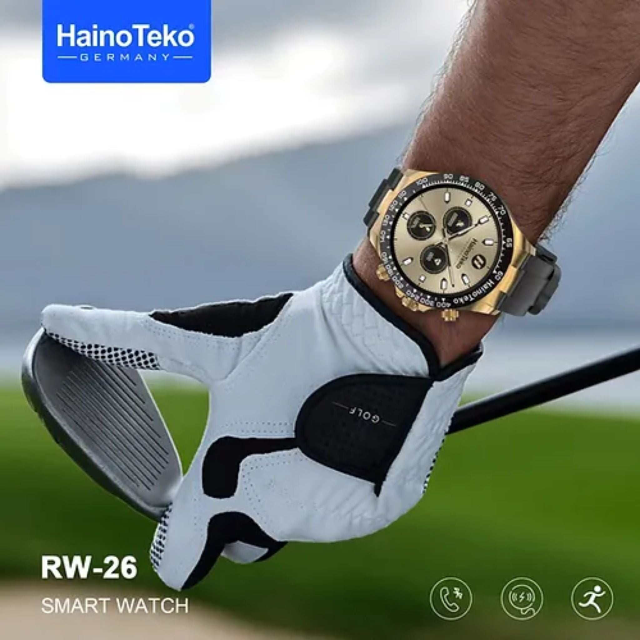 Premium Haino Teko RW-26 Round Smartwatch with stylish King Bracelet for Mens-Black