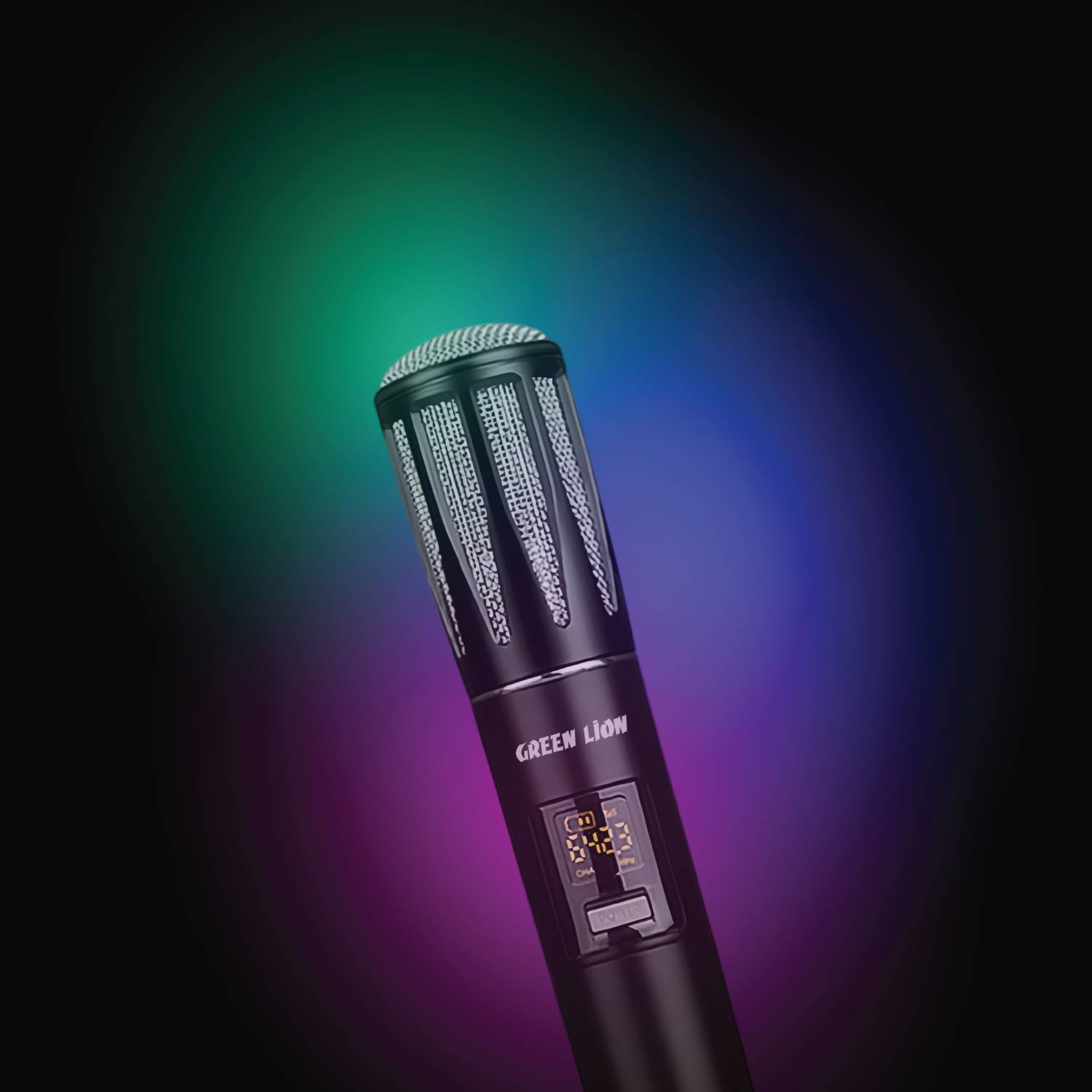 GREEN LION Wireless Dual Cordless Dynamic Microphones with 800mAh Battery Capacity, Rechargeable Lithium Battery, Type-C Charging Port, 2-5 Hours Working Time, LCD Display, Plug & Play - Black