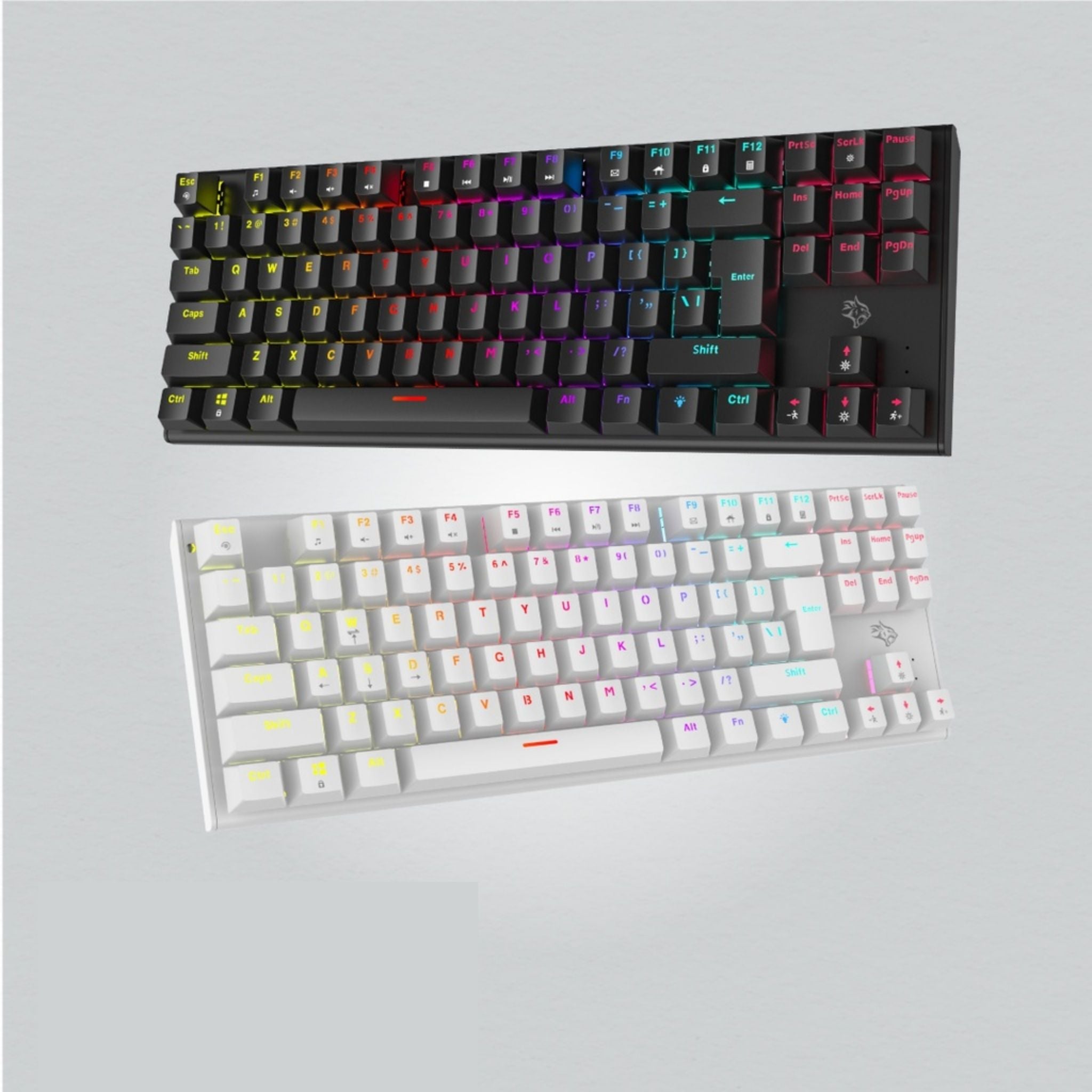 Porodo Gaming TKL Mechanical Keyboard with 12 RGB Light Modes, 25 Anti-Ghosting Keys, 50 Million Clicks Lifespan, 1.5m PVC Cable, Plug & Play, English & Arabic Keys - Black