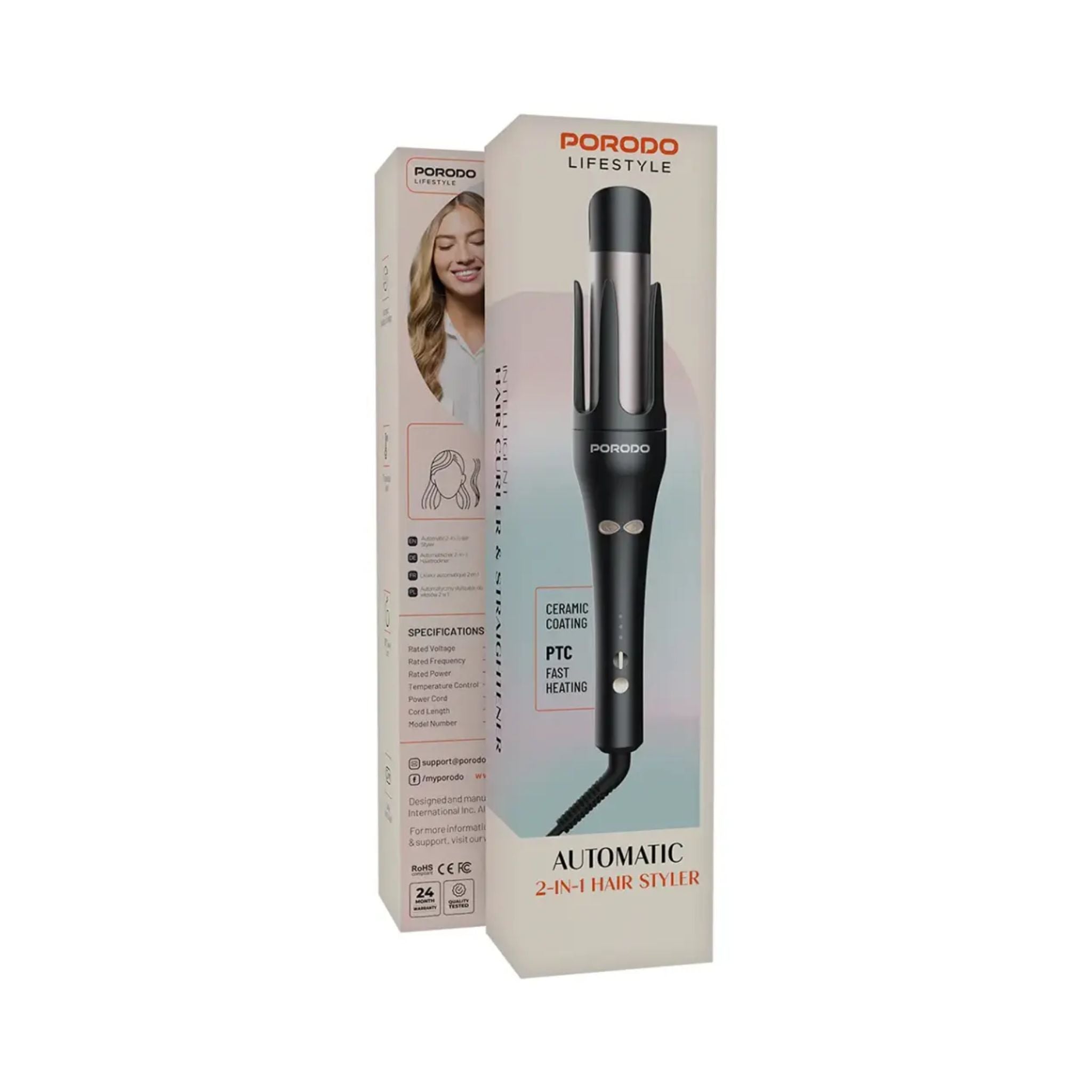 Porodo Lifestyle Automatic 2-In-1 Hair Styler - Black