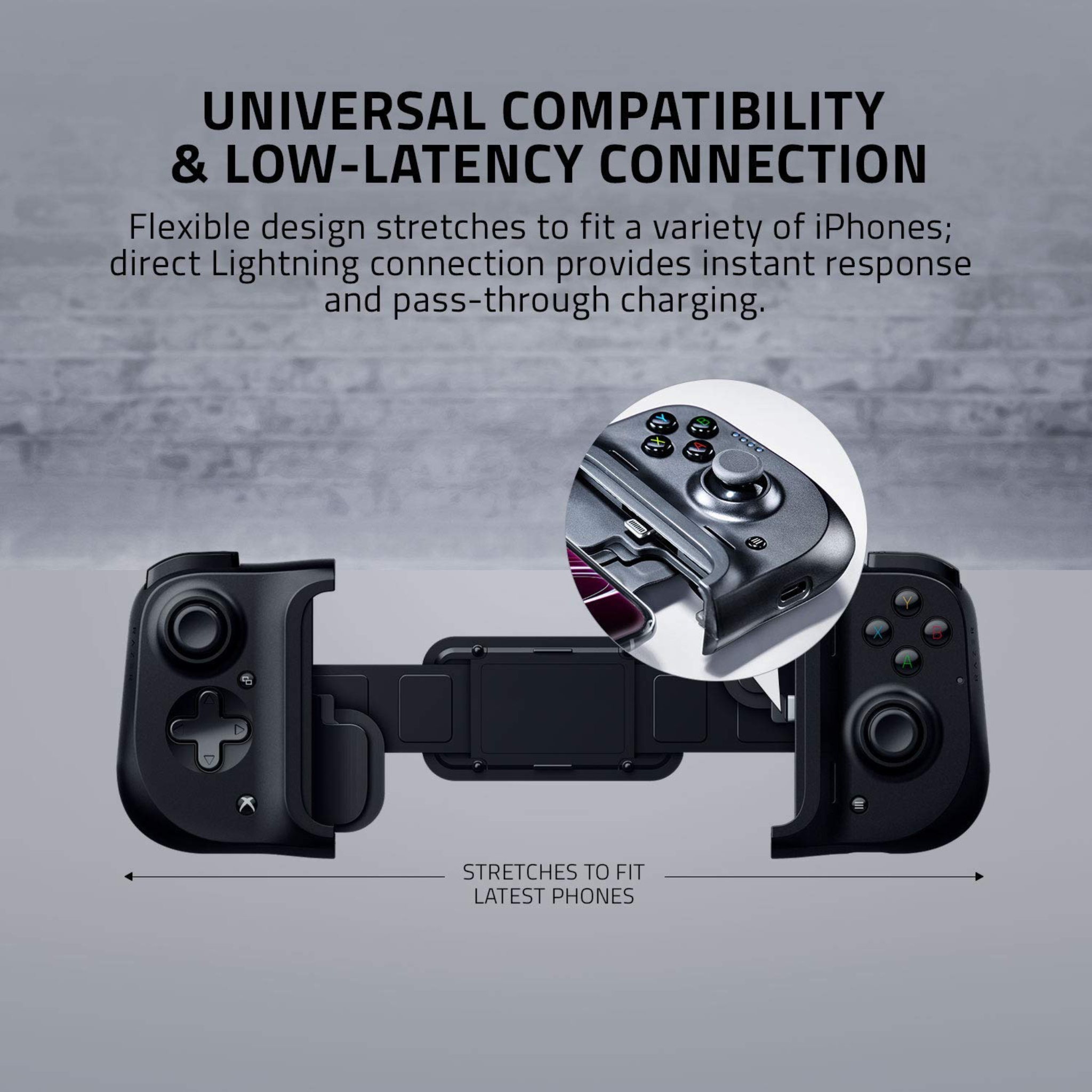 Razer Kishi - For IPHONE: Universal Gaming Controller with LIGHTNING PORT, Ergonomic Design - RZ06-03360100-R3M1 - Black