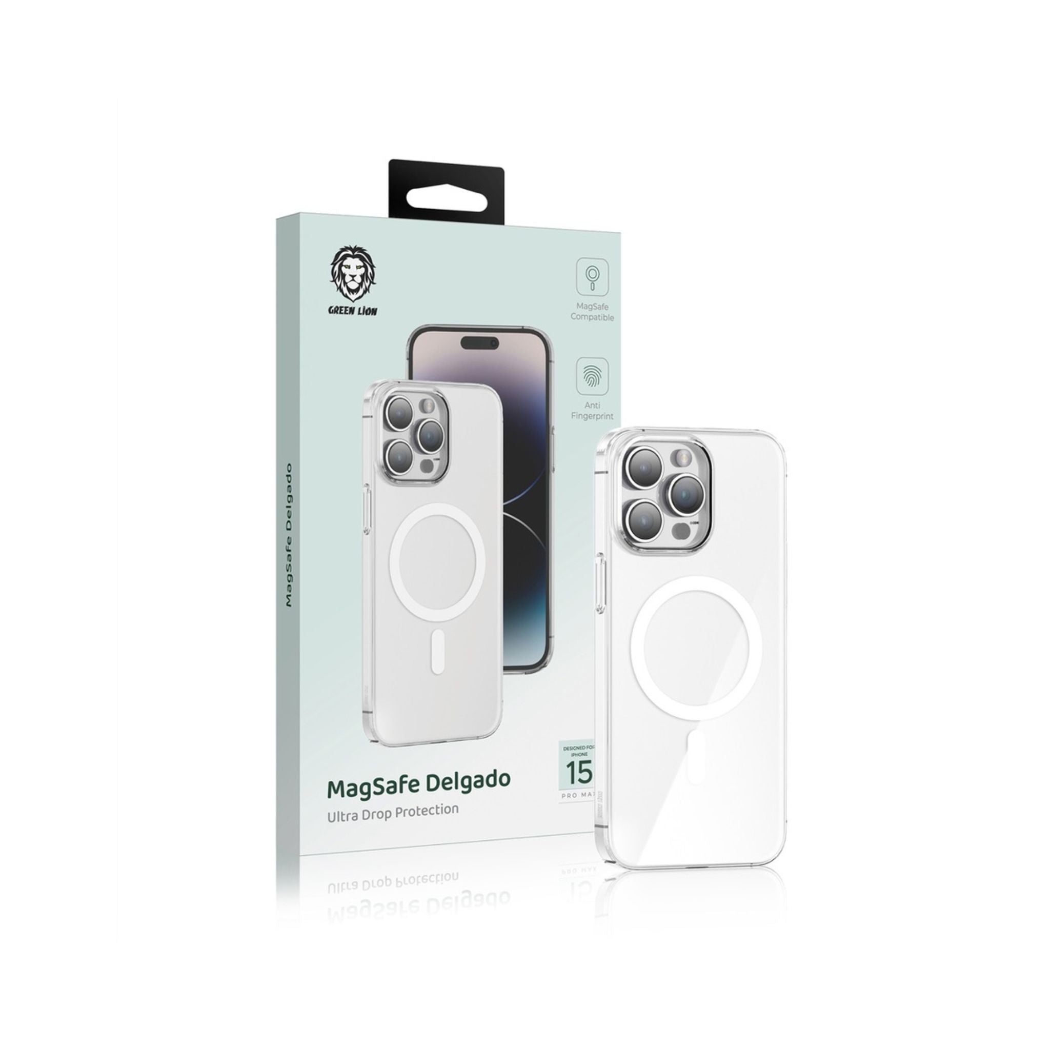 Green Lion MagSafe Delgado Case for iPhone 15 Pro Max, Camera Protection, Anti-Scratch, Anti-Fingerprint, Ultra Drop Protection, Ultra HD Clarity - Clear