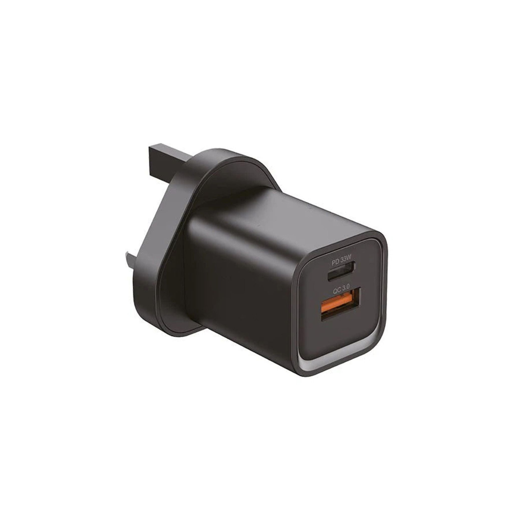 Black wall adapter with USB-C port on a white background
