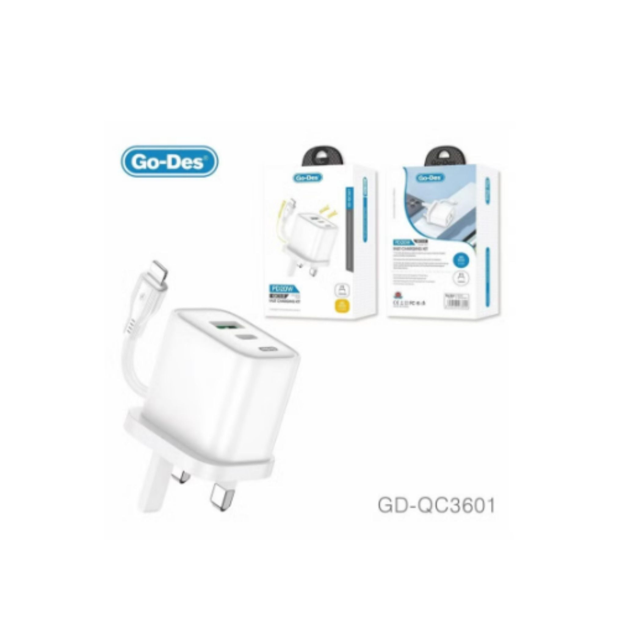 Go Des GD-QC3601 PD20W QC3,0 Fast Charging Kit - White