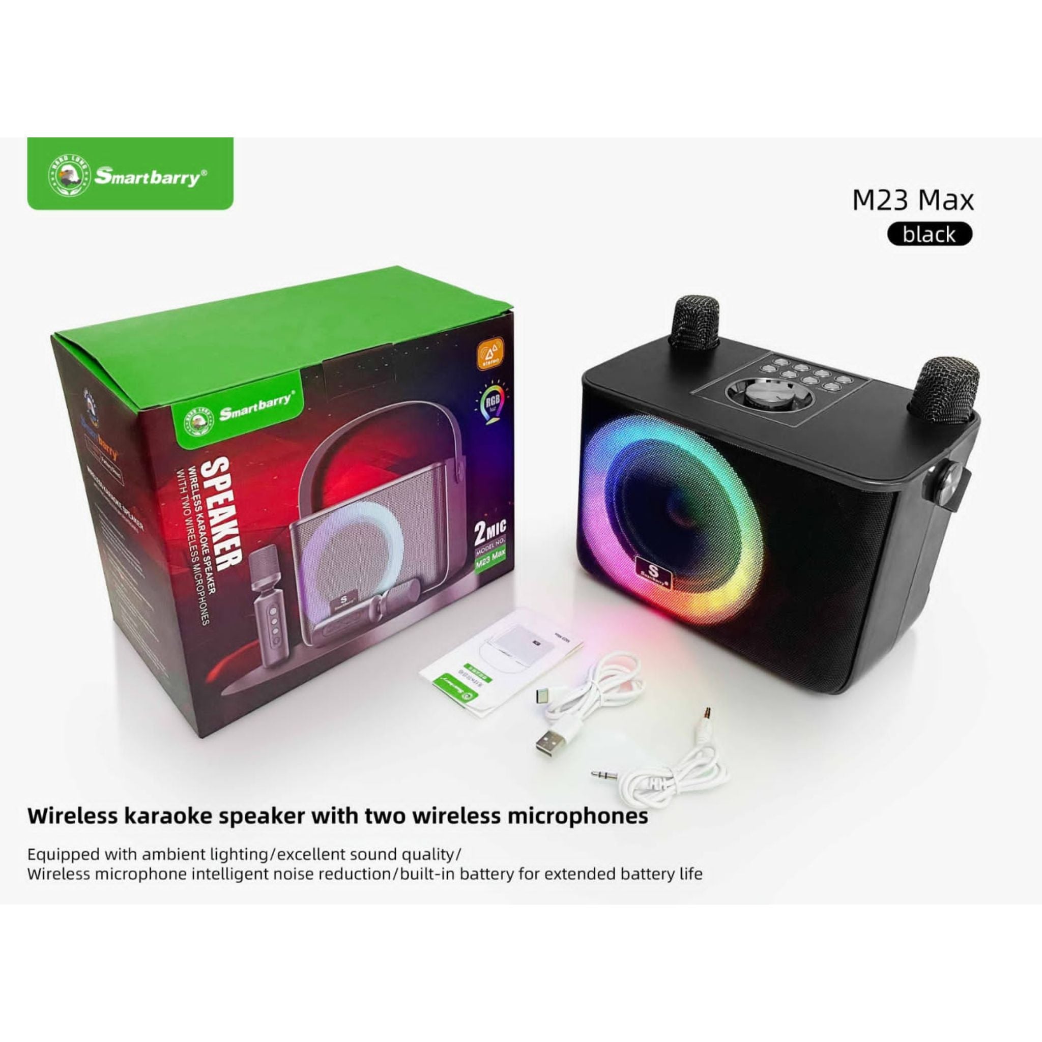 SmartBarry M23 Max Wireless Karaoke speaker with two microphones- Red