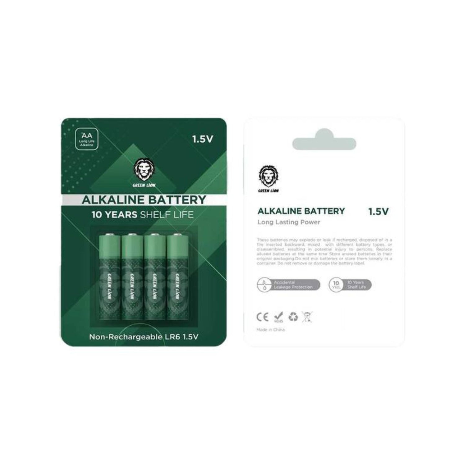 Green Lion Alkaline AA Battery with a 10 Year Shelf Life, Accidental Leakage Protection, Long Lasting Power, 1.5V Voltage - Green