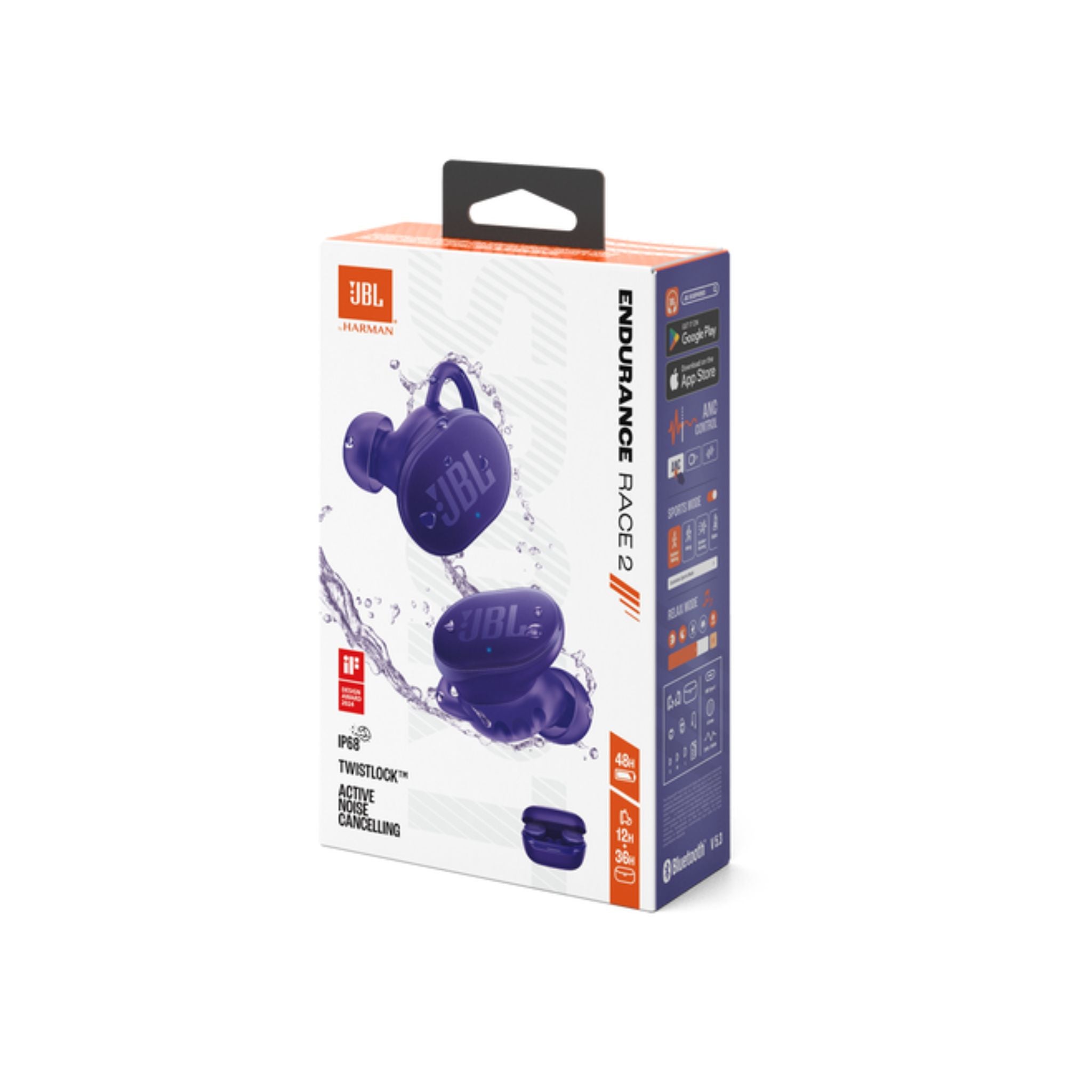 JBL Endurance Race 2, True Wireless Bluetooth Earbuds, 48 hrs Battery, IP68 Water and Dust Resistance, Noise Cancellation, Pure Bass Sound, Smart Ambient, Sports Modes- Purple