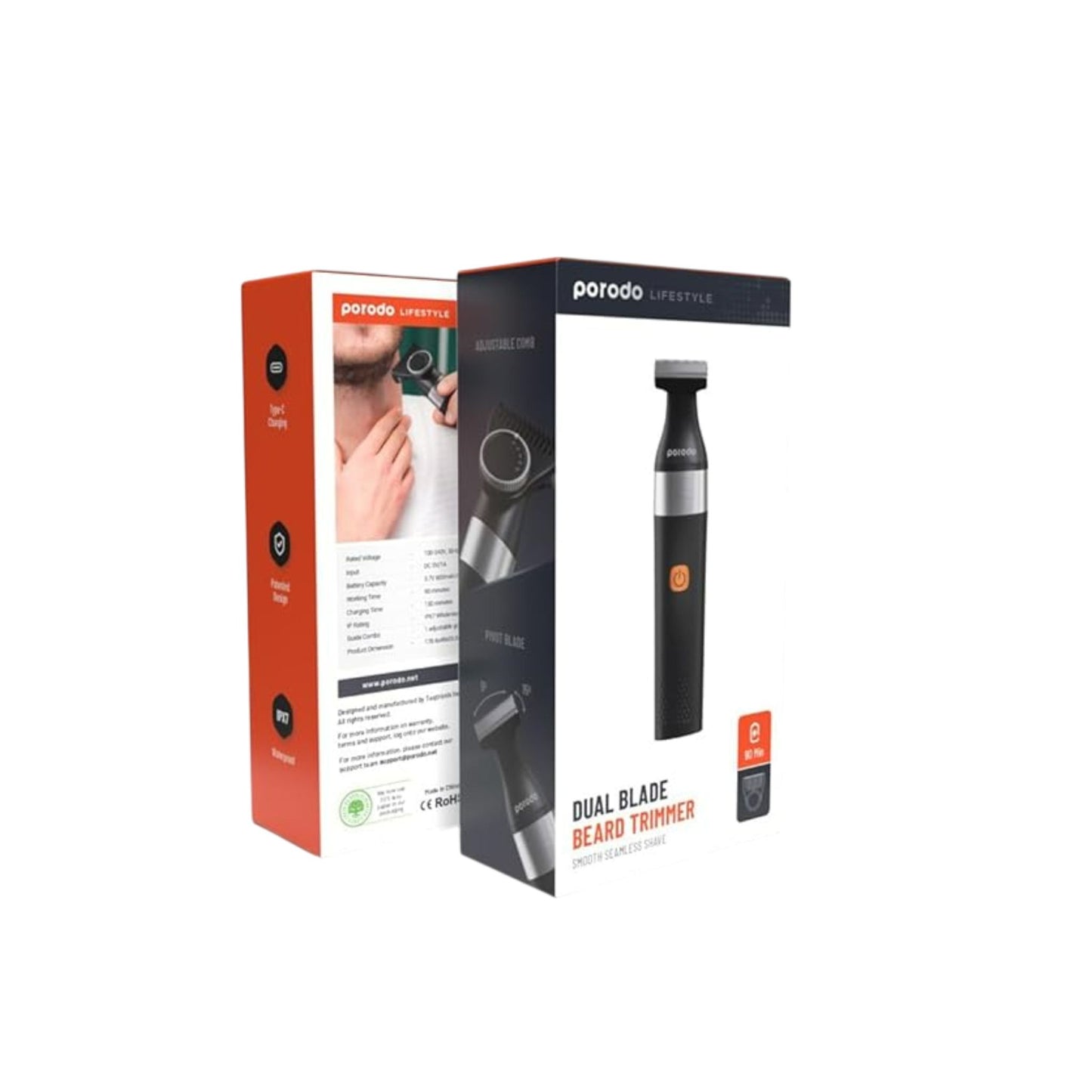 Porodo LifeStyle Rechargeable Dual Blade Beard Trimmer 600mAh- Black