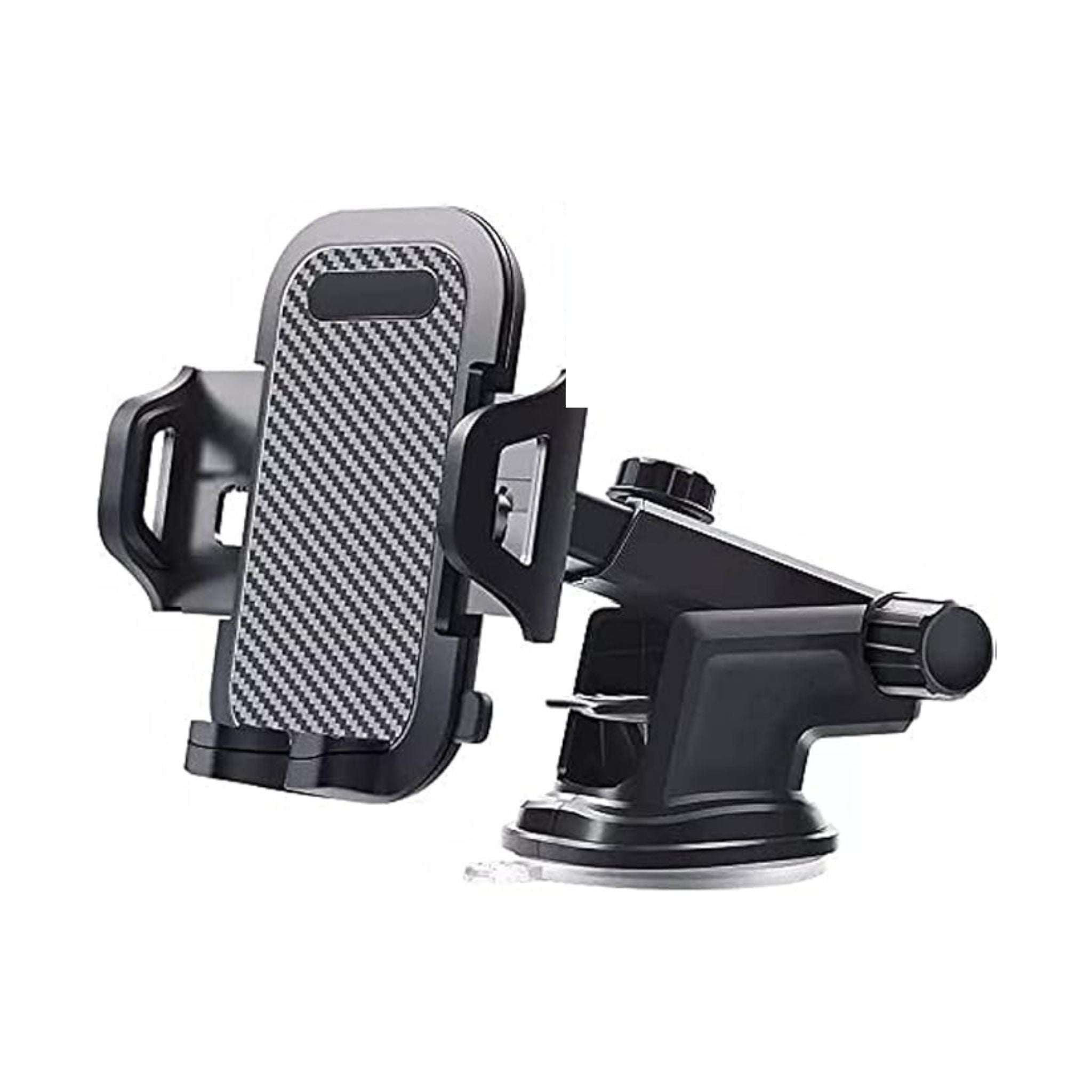 Car phone holder with carbon fiber texture on a white background