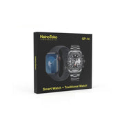 Haino Teko smartwatch with two products in one package: a smartwatch with rubber straps and an analogue stainless steel watch