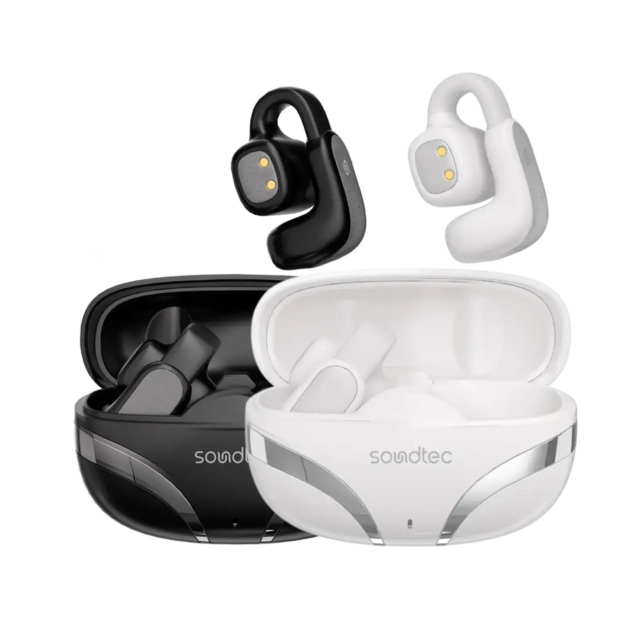 Porodo Soundtec Flexfit Open-Ear Clip-On Wireless Earbuds Bluetooth 5.4, 12mm Drivers, ENC Clear Calls, Touch Control, USB-C Fast Charging, 5.5H Playtime, 10m Range