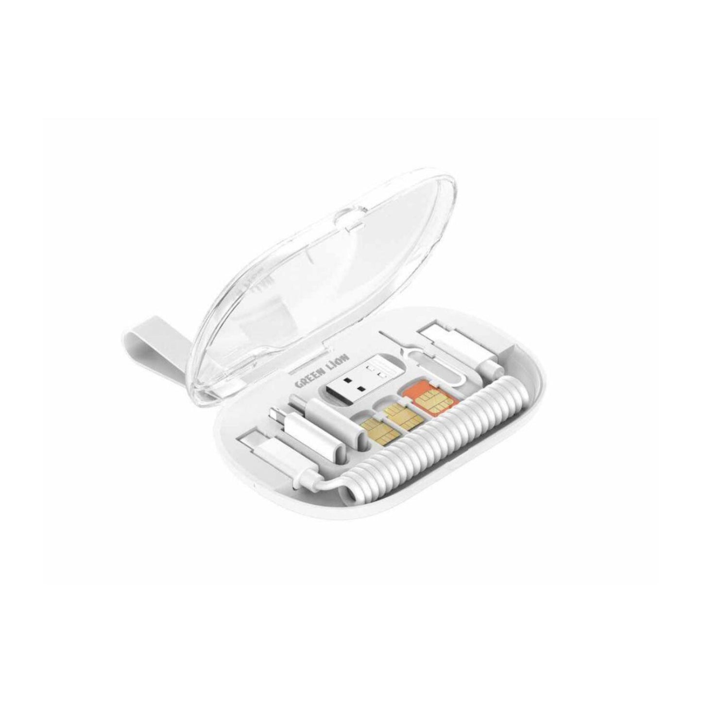 Green Lion 6-in-1 Multi-Functional Data Cable Set, Type-C to Type-C Cable, USB-A/Lightning/Micro Connectors, 65 W Fast Charging, ABS + PC Plastic Shell, Compact & Portable, Supports Charge and Sync, SIM Ejector Pin, Sim Card Slot - White