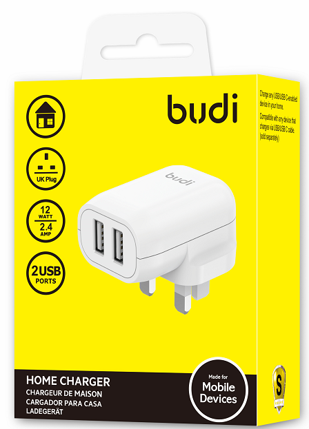 Budi 2 USB Home Charger with 1m Type-C Cable AC339UTW - White