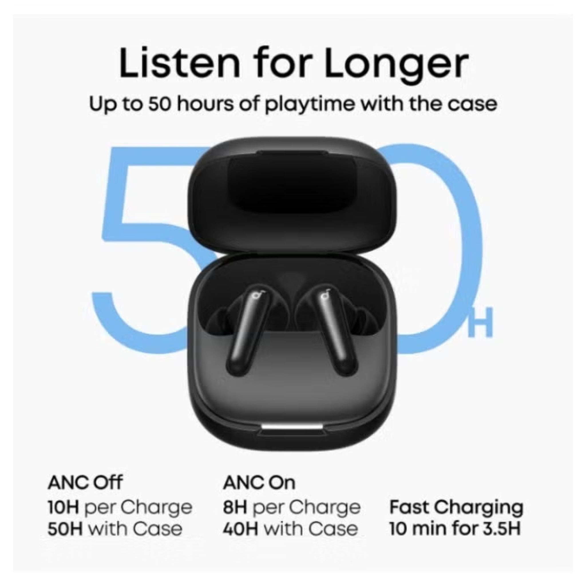 Anker Soundcore R60i NC True Wireless Earbud, 11mm Dynamic Drivers, Adaptive Noise Cancellation, Real-Time Language Translation, Up to 50 Hours Playtime, IP55 Water & Dust Resistance, Black | R60i-NC
