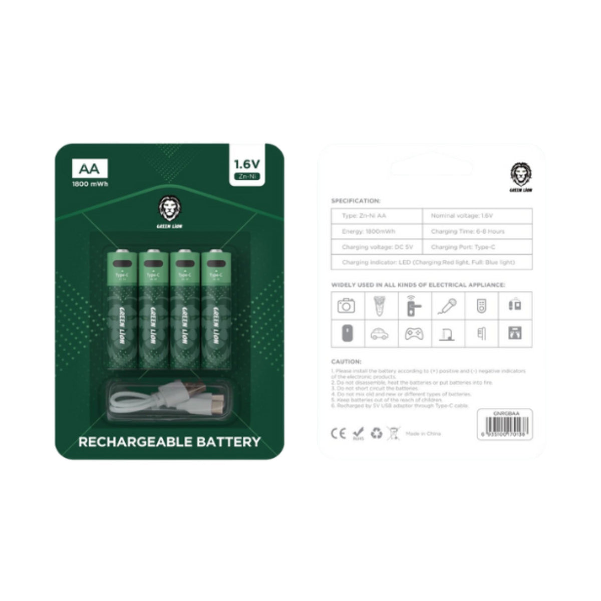 Green Lion Rechargeable Battery AA 1.6V Alkaline Battery