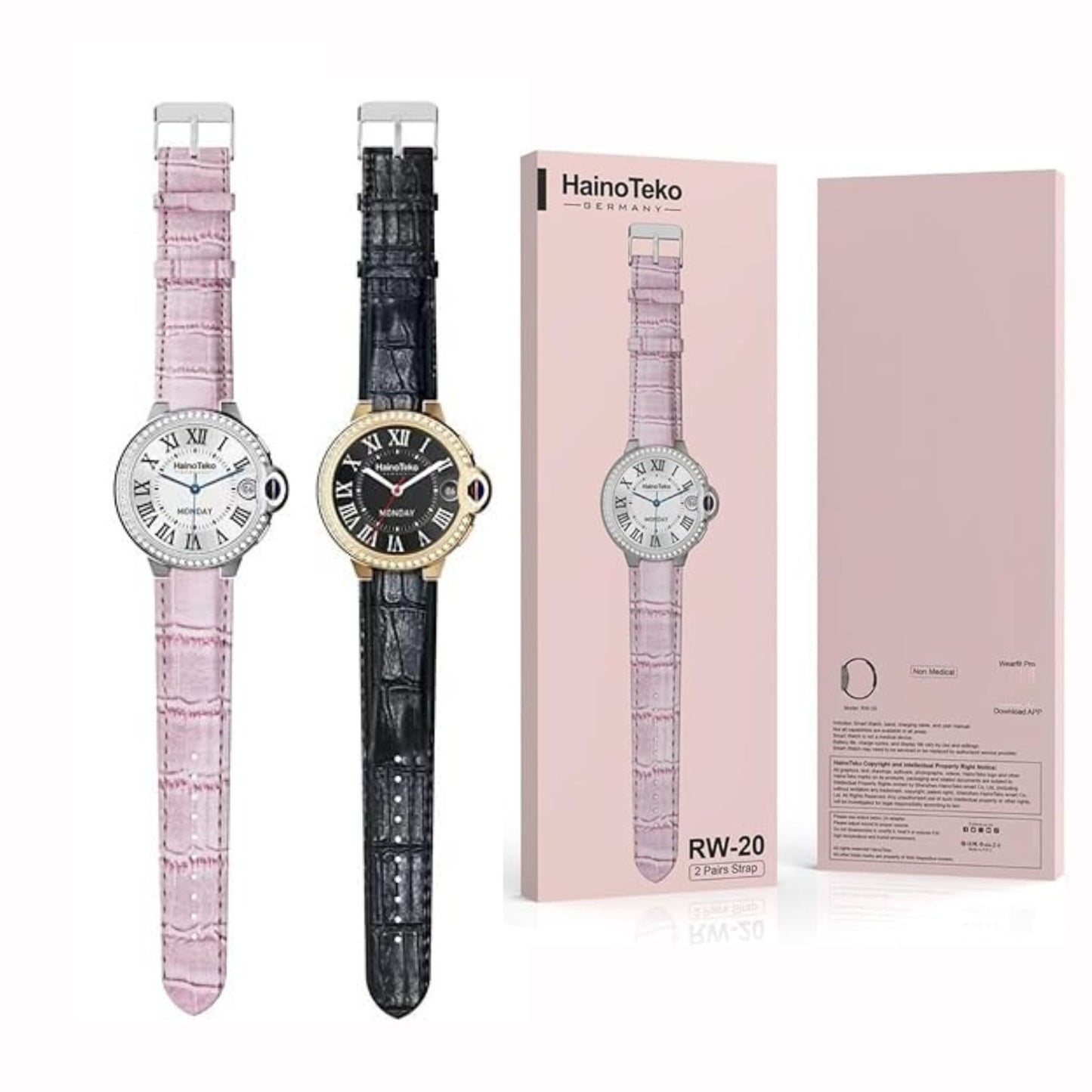 Luxury Model Grade RW-20 Smartwatch with Two Set Strap for Women's and Girls_Pink